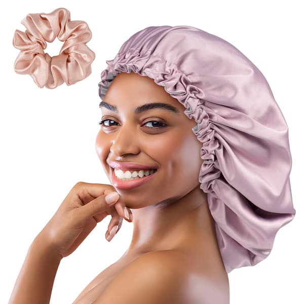 Silke Satin Bonnet Langt Hår for Soving, Dobbelt Lag Justerbar