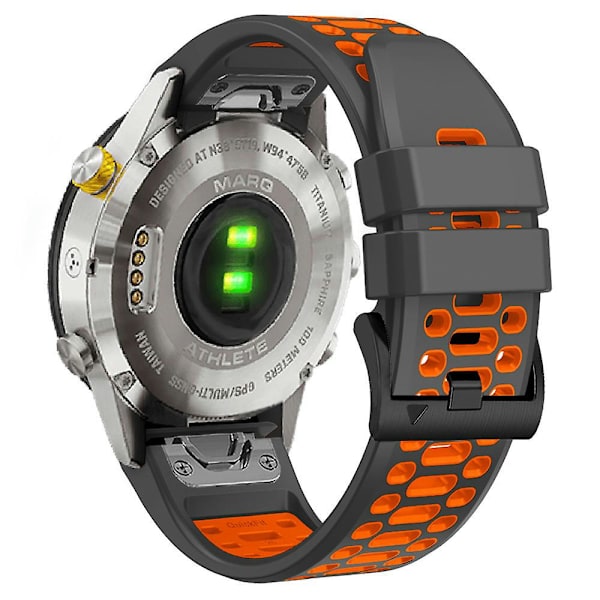 For Garmin Fenix 7/ 7 Pro Silikonurrem 22mm Tofarvet med 3 Rækker Huller Charcoal Grey Orange