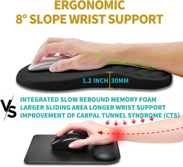 Ergonomisk musemåtte i memoryskum til lindring af håndledssmerter (grå)