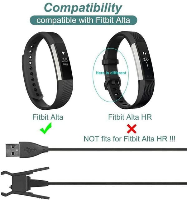 Latauskaapeli Fitbit Alta -yksikköön, USB-latauskaapeli 1 m/3,3 jalkaa (2 kpl)