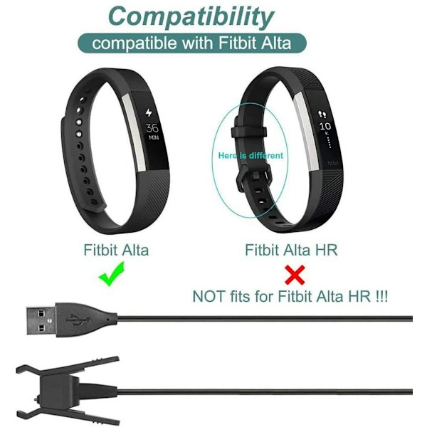 Oplader til Fitbit Alta, USB-opladerkabel med 1M/3,3\" USB-kabel (2 stk.)
