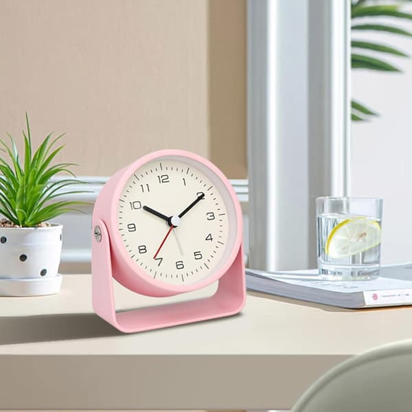 Väckarklocka 3,5 tum Minimalistisk Metallram Bordsväckarklocka Rosa