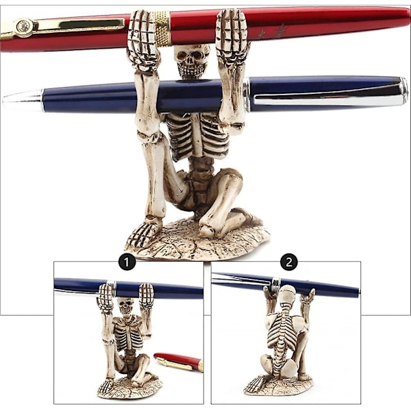 Kranium Penneholder Skelet Blyantholder Beslag Harpiks Kreativ Desktop Springvand Pen Opbevaringshylde Organizer Makeup Pensel Display Stativ Til Halloween Ho