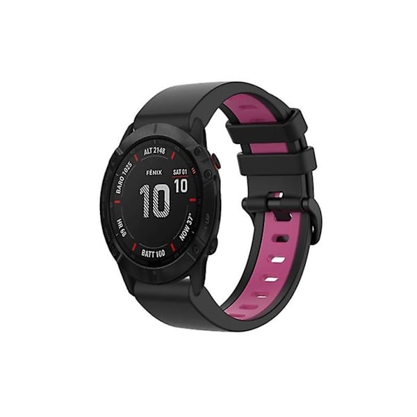 Rem for Garmin Fenix 6X 26 mm Silikon Sportsrem i to farger Svart-Rosa