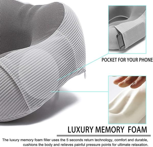 Memory Foam -matkustustyyny, 360 asteen pääntuki, harmaa