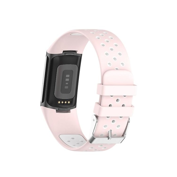 Til Fitbit Charge 5 dobbeltfarvet metalspændehul silikoneurrem Pink White