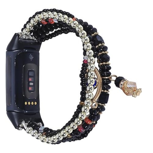För Fitbit Charge 5 Eye Bead Chain Watch Band Black