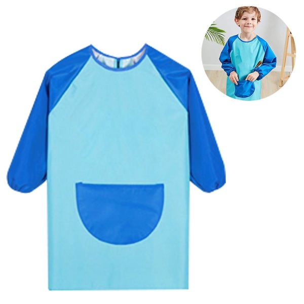 Unisex pojkar Flickor Vattentät konst Smock Barn Målarförkläden med fickor Långärmad & ärmlös Ålder 6-9 år Light blue