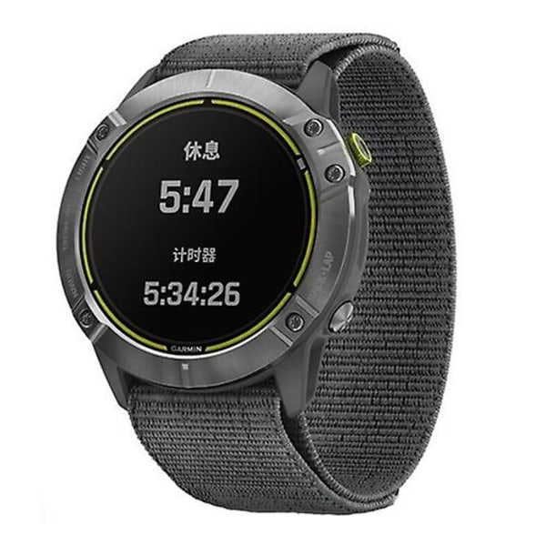 Til Garmin Fenix ​​6 22mm strikket nylon løkkeurrem Grey