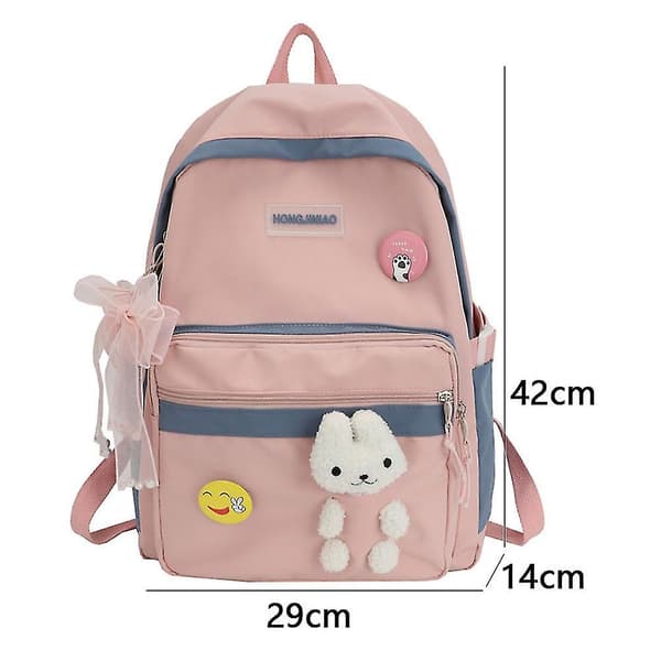 Fashion College Bow Pendant Backpack Blue