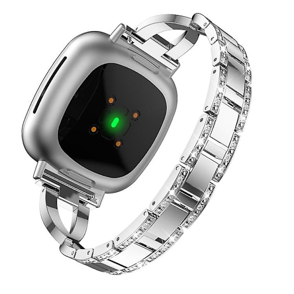 Til Fitbit Versa 3 / Sense Universal Diamond Metal Watch Band Silver