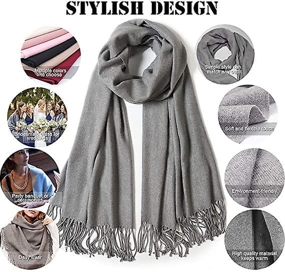 Dame vintertørklæde Cashmere Feel Pashmina Sjal Wraps Bløde varme tæpper tørklæder grey