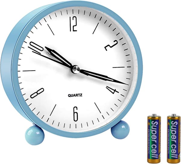 Väckarklocka 4\" Analog Supertyst Analog Väckarklocka Blå&Vit