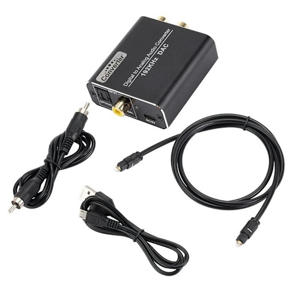 Digital til analog lydkonverter 192khz Dac, optisk og koaksial til analog stereo L/r Rca + 3,2ft optisk