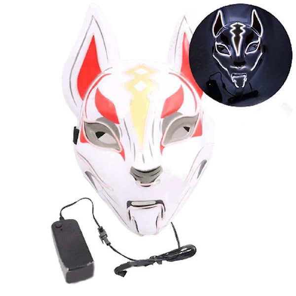 Kitsune Fox LED-naamio Halloween-klubiin valaistu puku Rave Cosplay-juhla White