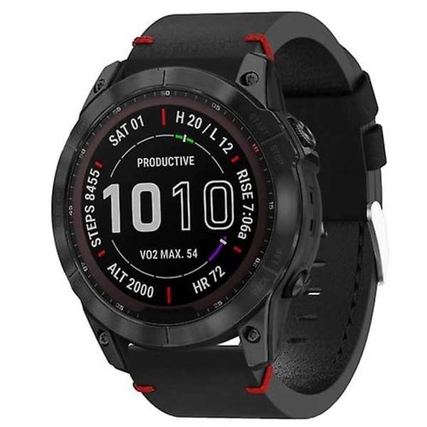 Til Garmin Fenix ​​7x 26mm Læder Sutur Stål Spænde Urbånd Black