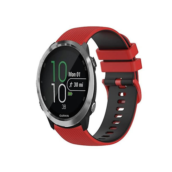 Rem til Garmin Forerunner 645 Music 20Mm To-farvet ternet silikoneurrem Rød-sort