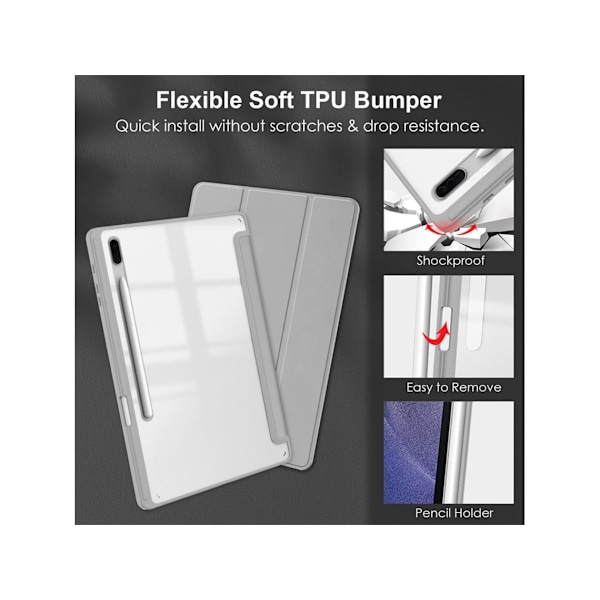 Fodral för Samsung Galaxy Tab S9 Plus/s9 Fe Plus Akryl Tablet Skyddsfodral Grå