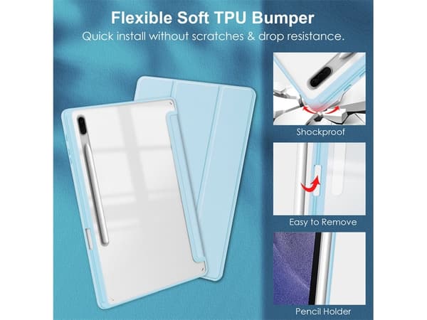 Etui til Samsung Galaxy Tab S9 Plus/S9 Fe Plus Akryl Tablet Beskyttelsescover Blå