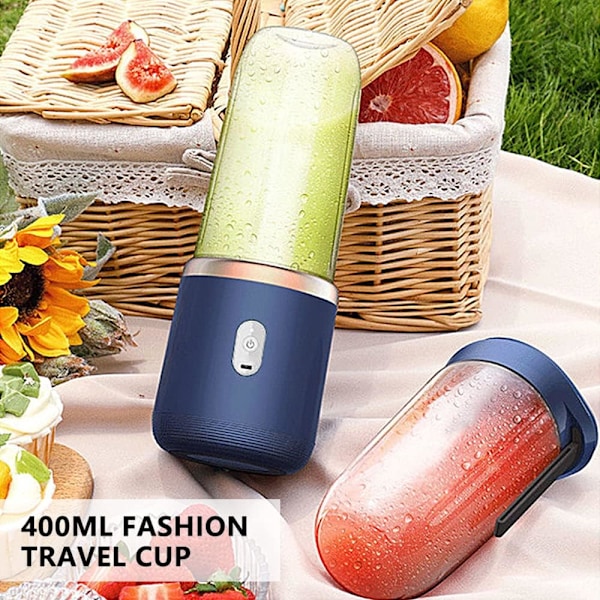 Juice Blender 40W Blenderkopp Uppladdningsbar USB Dubbelkopp Blå