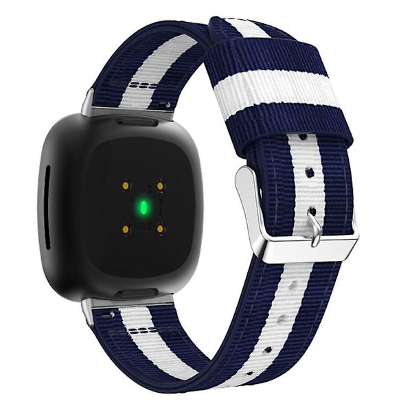 Til Fitbit Versa 4 / Sense 2 Universal Stripe Nylon Watch Band Blue White Blue