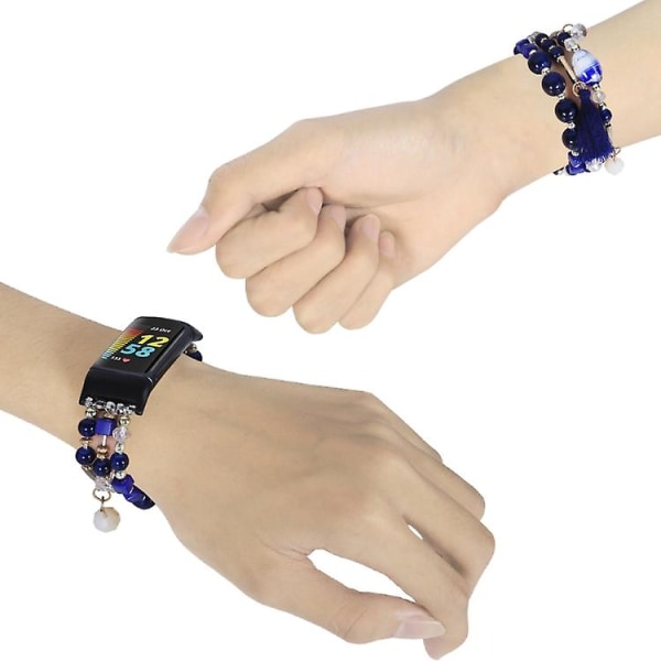 Til Fitbit Charge 5 Round Bead Chain Watch Band Blue