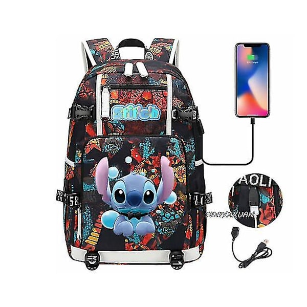 Lilo og Stitch Skolesekker Kapasitet Ryggsekker Gutter Jenter Usb Lading Reise Stor Bærbar PC Studenter Skolesekk Bagpack photo color21