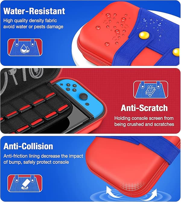 Switch-taske til Nintendo , Switch-bæretaske Bærbart rejsetaske Kompatibel med Nintendo Switch &amp; Tilbehør, Protective Hard Shell Sw mario