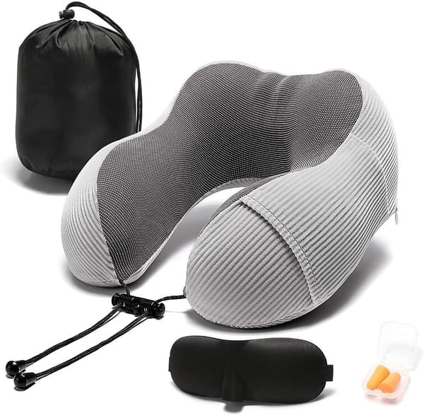 Memory Foam -matkustustyyny, 360 asteen pääntuki, harmaa