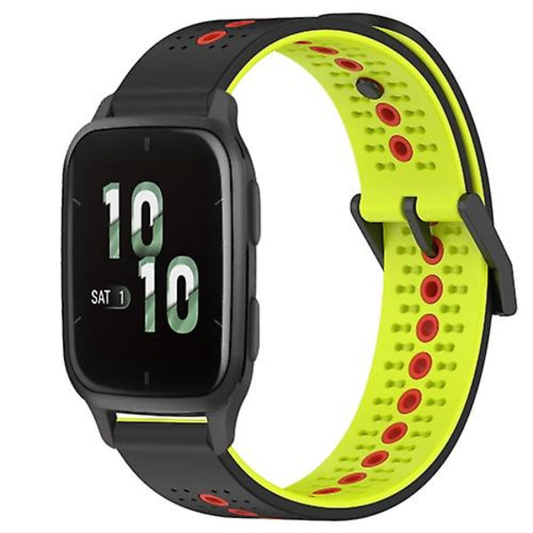 Til Garmin Forerunner Sq2 20mm Tricolor åndbart silikone urbånd Black-Lime-Red