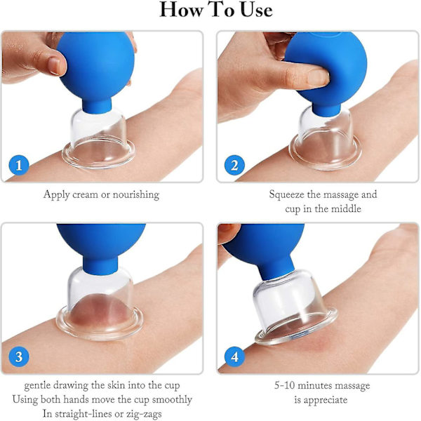 4 st glaskoppar set glas silikon koppar koppar massage vakuumsugkoppar för kropp rygg ben arm Blue
