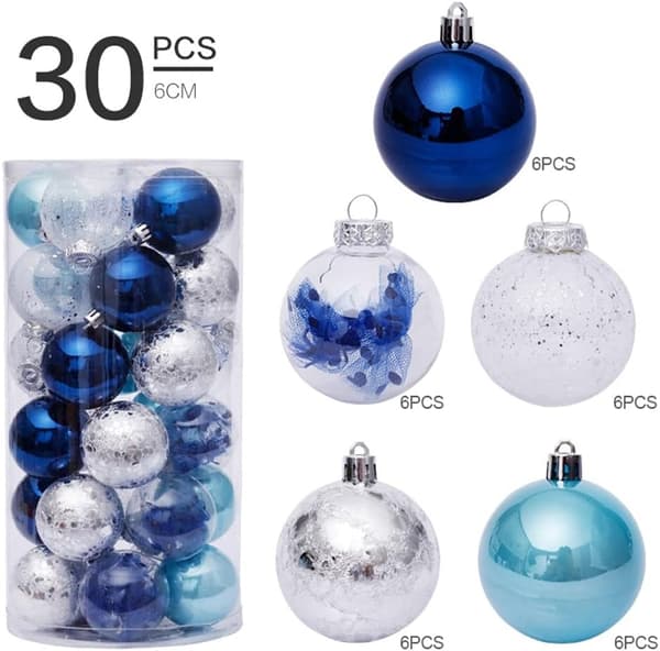 Okrossbara julkulor i plast, 6 cm (blå - 30 st)