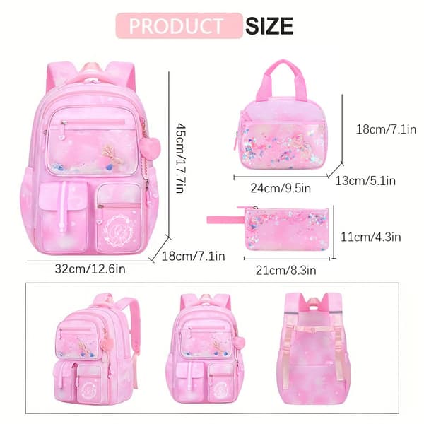 Ryggsäck för barn, ergonomisk flickryggsäck för studenter, lätt och med stor kapacitet Pink 3Pcs Set