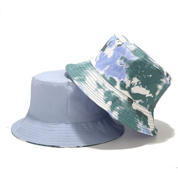 Vuxen Bucket Hat Fisherman Hat Vändbar Fiskehatt Färgglada Graffiti Kepsar Hip Hop Creative Tie Dye hatt Yellow