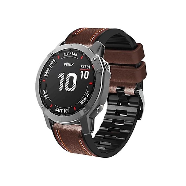Rem til Garmin Fenix 7X Trefarvet syet silikone læder urrem Kaffe