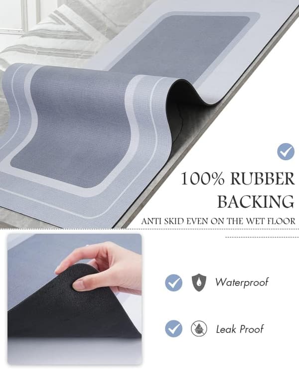 Tynd skridsikker bademåtte, Meget absorberende og hurtigtørrende (Mørkeblå/40x60x0.4cm)