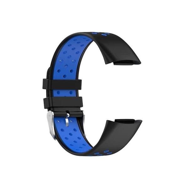 Til Fitbit Charge 5 dobbeltfarvet metalspændehul silikoneurrem Black Blue