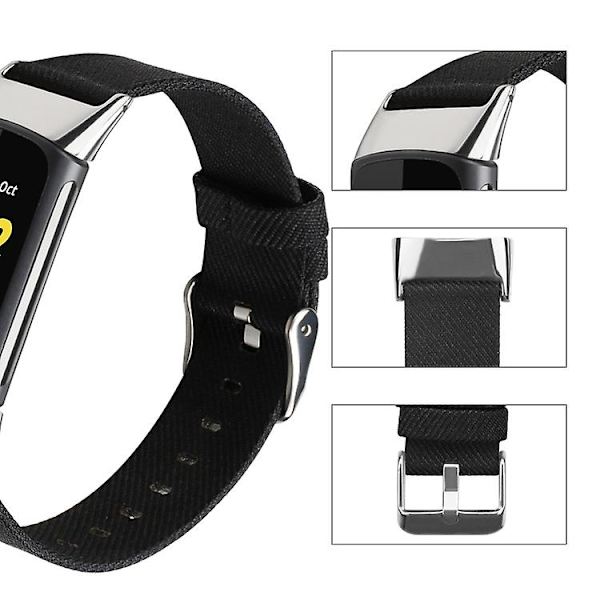 For Fitbit Charge 5 Nylon Canvas Watch Band Black