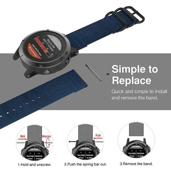Til Garmin Fenix ​​5s 20mm 3-ringet nylonurrem Mazarine