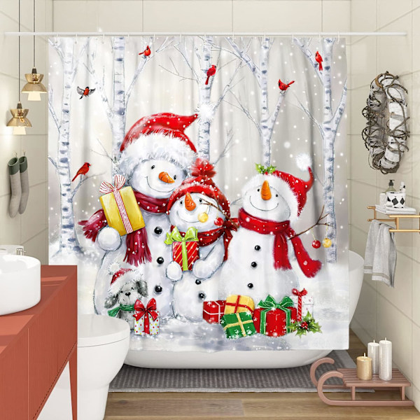 Vinter Jul Duschdraperi Set (183 cm x 183 cm) - Jultema med Snögubbar för Barn