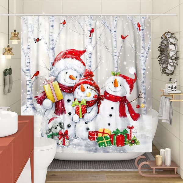 Vinter jul dusjforhengsett (183 cm x 183 cm) - Juletema med snømann for barn