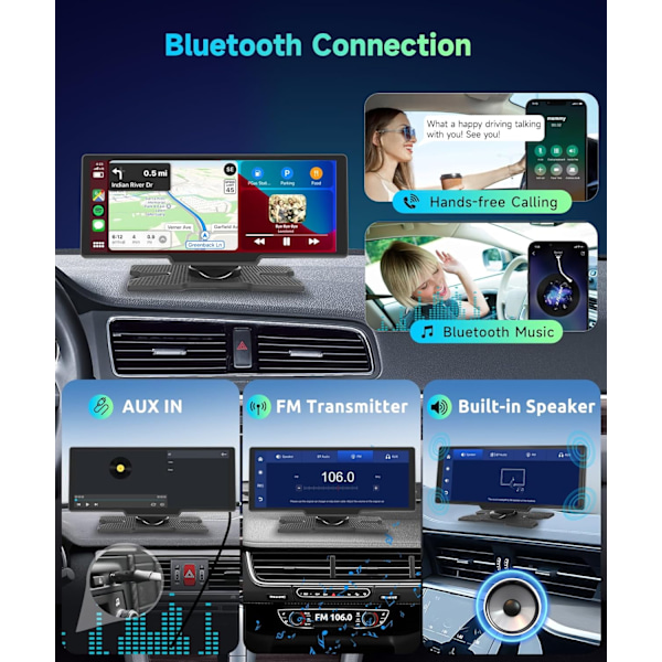Bærbar Apple Carplay Trådløs Bil Stereo Android Skærm, 10,26 Tommer IPS Touchscreen Bilradio