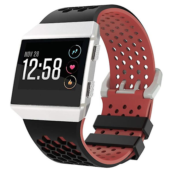 Til Fitbit Ionic Tofarvet silikoneurrem med spænde Black - Red