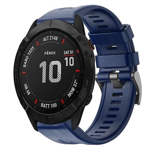 För Garmin Fenix ​​6x Sapphire Metal Spänne Solid Color Silikon Watch Band Navy Blue