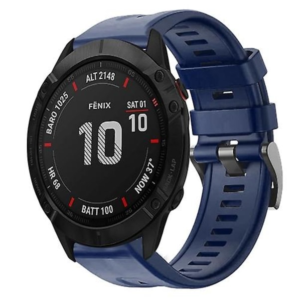 Til Garmin Fenix ​​6x Sapphire Metal Spænde Ensfarvet Silikone Urbånd Navy Blue