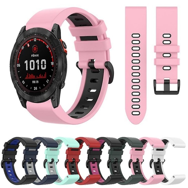 For Garmin Fenix ​​7x 26 mm silikon sportsklokkerem i to farger Black-Pink