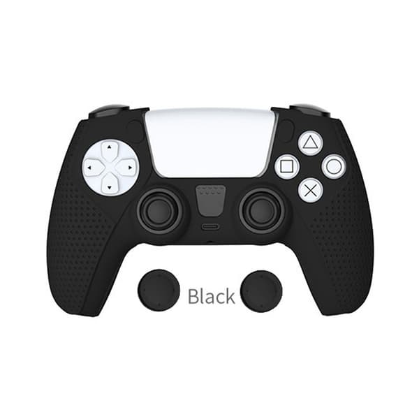 Sklisikkert silikondeksel for PS5-kontroller med joystick-hette, svart