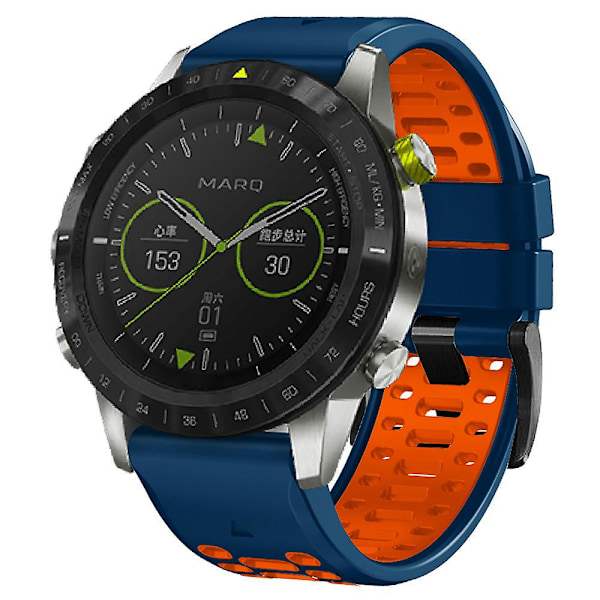 Til Garmin Fenix 7/ 7 Pro Silikonurrem 22mm Tofarvet med 3 Rækker Huller Sapphire Orange