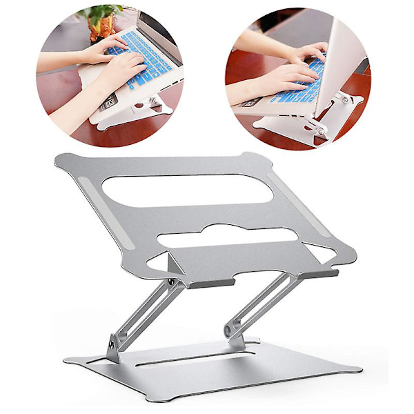 Justerbar bærbar computer stand, sammenklappelig bærbar computer stand, ventileret bærbar computer stand, foldbar, letvægts Silver