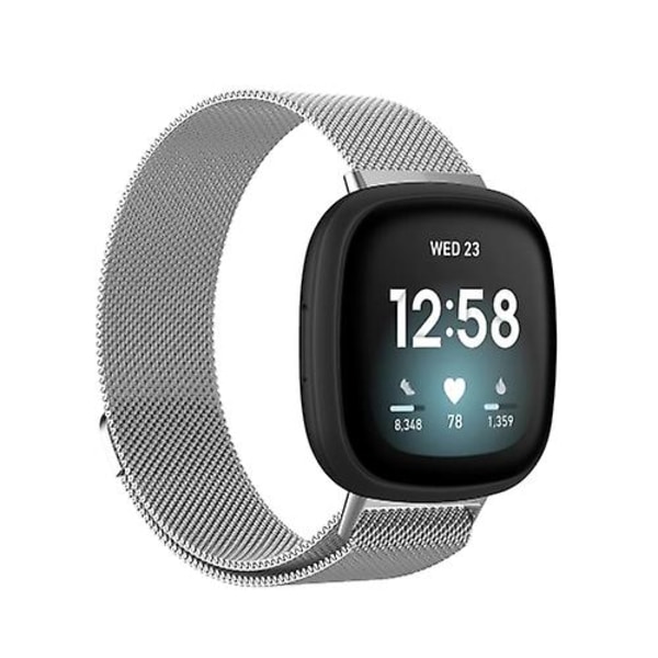 Til Fitbit Versa 4 Milanese Magnetic Metal Weave urrem Silver